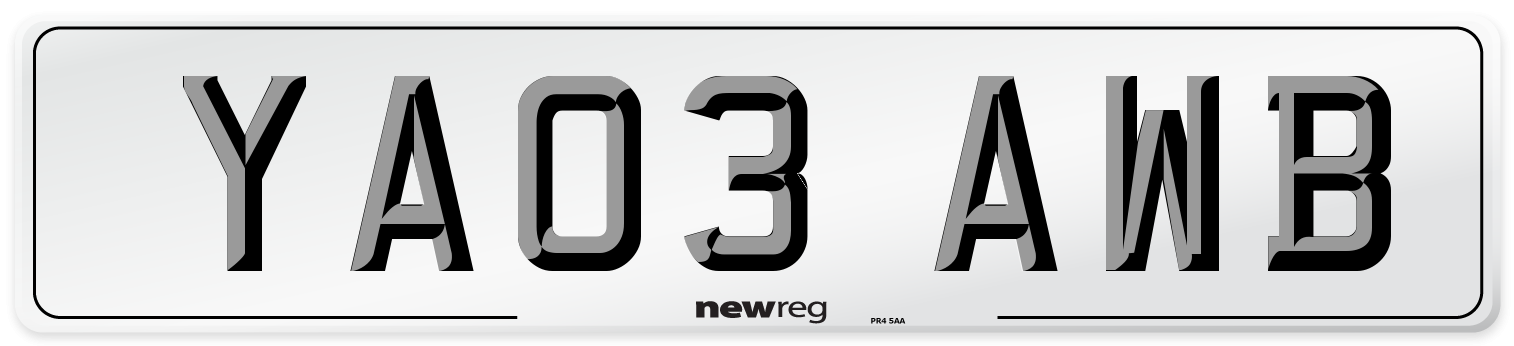 YA03 AWB Number Plate from New Reg